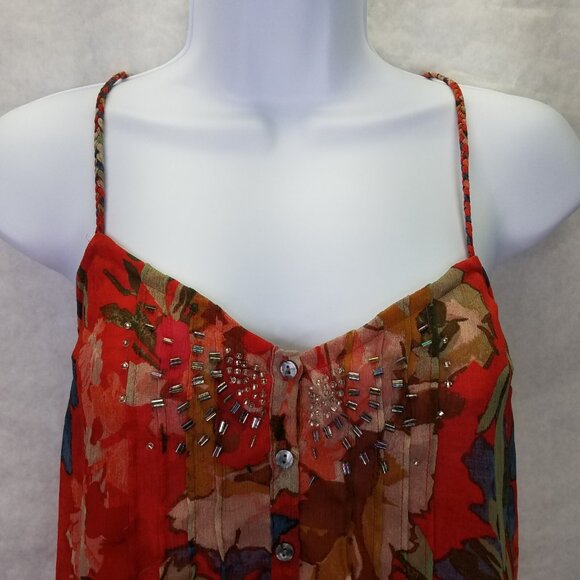 Abercrombie & Fitch Camisole Women's XS Red Floral Beaded Tank Top String A&F - Picture 2 of 14